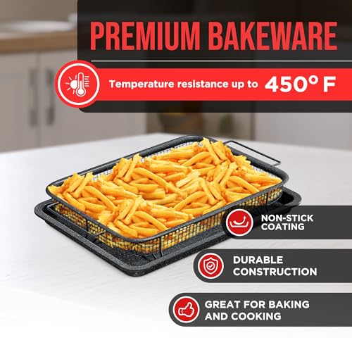 Bakken-Swiss Crisper Tray, Non-Stick Gray Marble | Healthier Cooking | For Regular Ovens | 2-Piece Set, Pack of 4 - color: Gray Marble, size: 9.5" x 13" (Pack of 4)