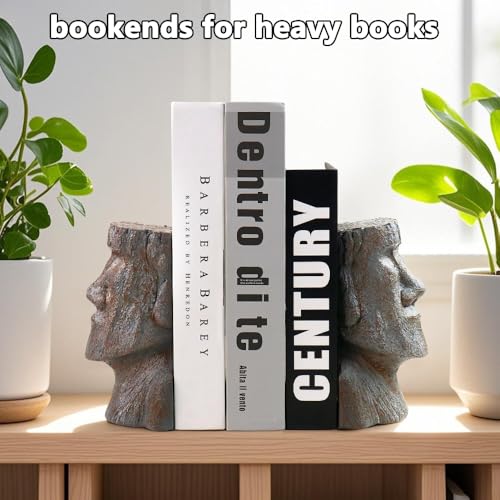 jinhuoba Decorative Bookends Easter Island Book Ends, Modern Book Holder Ends for Shelves, Novelty Heavy Duty Book Ends for Office Home Desk Bookshelf, 6.3" L x 6.7" H x 3.5" W, Resin