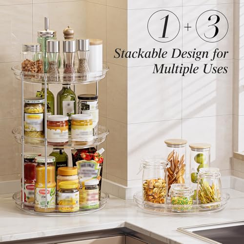 LAMU 2 Pack 2 Tier Lazy Susan Turntable Organizer 10.6'' Rotating Spice Rack Organization for Cabinet, Kitchen, Pantry, Countertop, Bathroom, Vanity, Medicine Cabinet Organizer, Clear - color: Clear, size: 10.6in 2 Pack