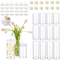 Set of 12 Glass Cylinder Vases for Centerpieces with 8 Pack Vase filler 12 Pearl String 24 White Floating Candles for Centerpieces, Table Center pieces for Wedding Party Home Decor 5, 6, 8 Inch - style: 12 Set(5,6,8Inch)