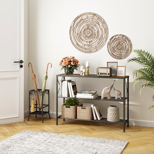 Hoctieon Industrial Console Table, 3 Tier Entryway Table, Hallway Table, Narrow Sofa Table with Shelves, Entrance Table for Entryway, Rustic Brown&Black - color: Rustic Brown & Black