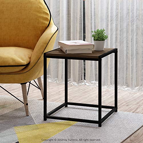 FURINNO Camnus Modern Living End Table, Columbia Walnut, 15.75 in x 15.75 in x 17.83 in - color: Columbia Walnut, size: 1 Tier, Metal Frame