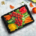 6 Pack Black Plastic Serving Trays - 9 x 13 Party Serving Trays and Platters - Black Serving Tray - Serving Platter Tray for Party - color: Black