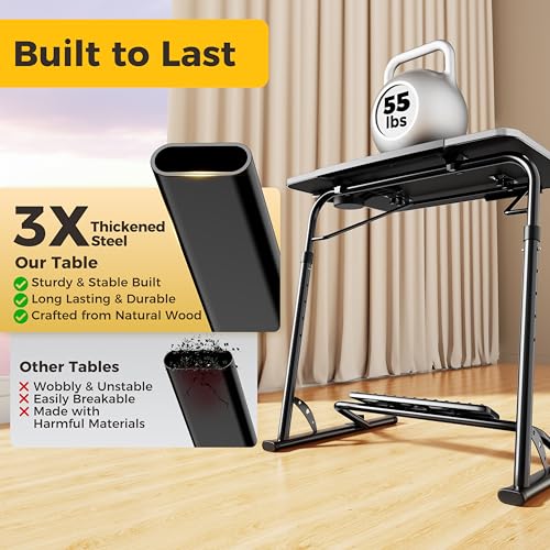 FoldWise Upgraded Folding TV Tray Table - Extra Large & Sturdy Laptop Table for Couch, Height & Angle Adjustable Desk for Dinner, Work & TV - Includes Footrest, Cup Holder, iPad Holder & Edge Stopper - color: (Black) - Dark Wood Mahogany