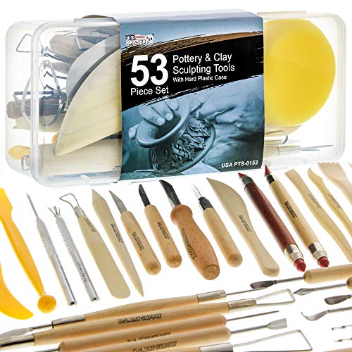 U.S. Art Supply Pottery & Clay Tools Set (53-Piece) - Includes Pottery Tools, Canvas Case for Sculpting, Ceramics, and Easy Storage & Transport - size: 53-Piece with Plastic Case