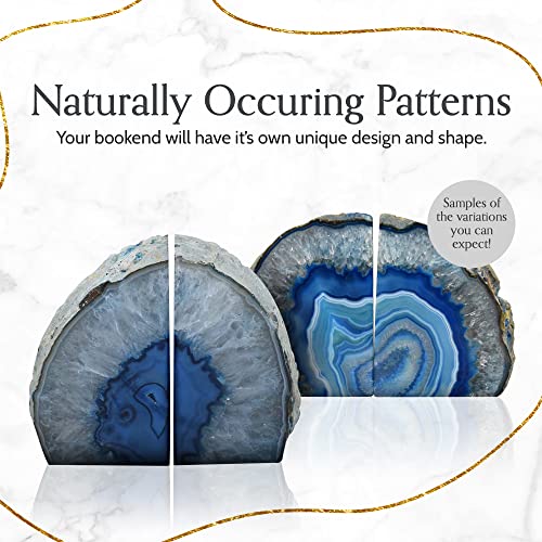Nature's Decorations Agate Bookends - A Quality Blue Geode with Non-Skid Rubber Bumpers for Shelves, Office, Home Decor - Heavy Duty Cool Crystal Stone (3-4 LB) - color: Blue, size: A Grade 3 - 4 Lbs