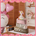 Yuntau 4 Pcs One Silly Goose Birthday Party Decoration Wood Silly Goose Table Sign Pink Baby Shower Tiered Tray Decor Tabletop Centerpieces for First Birthday Baby Shower Home Shelf Office - style: Goose