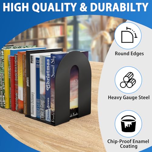 Heavy Duty 10" Bookends,Steel Black Metal Bookends (1 Pairs-2 pcs) - size: 2 pcs