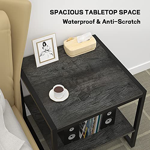 Homieasy End Table, 20 Inch Square End Table, Mini Fridge Stand with 2-Tier Storage Shelves, Industrial Wood Side Table Small Table Stand for Living Room, Bedroom, Office, Black Oak - color: Black Oak