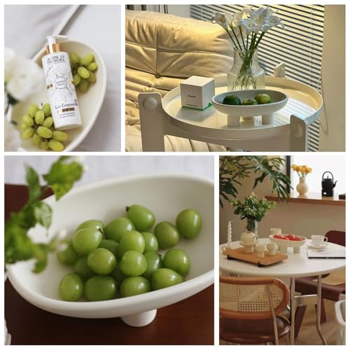WENSHUO Three-Legs Ceramic Fruit Bowl for Kitchen Counter, Decorative Bowl for Table Décor, 10-inch Oval Large Bowls for Breads (Matte Crème) - color: Matte Crème