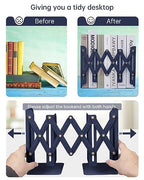 Honagu Adjustable Bookends, Metal Book Ends for Shelves Heavy Book, Desk Magazine File Organizer for Home, Office, Books, Papers, Extends up to 19 inches (Royal Blue) - color: Royal Blue