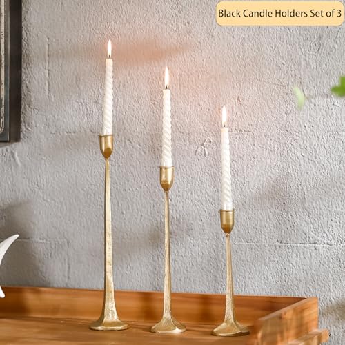Gold Taper Candle Holders Set of 3, Heavy Candlestick Holders Decorative Candle Stand for Table Centerpiece, Cast Iron Candle Stick Holder Decor - color: Antiqued Gold 4