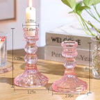 DARJEN 6Pcs Pink Candlestick Holders Set - 4" H & 5" H Striped Taper Candle Holders Bulk, Glass Candle Holders for Wedding, Festival, Party, Table Centerpiece, Gifts - color: Pink, size: Striped Pattern