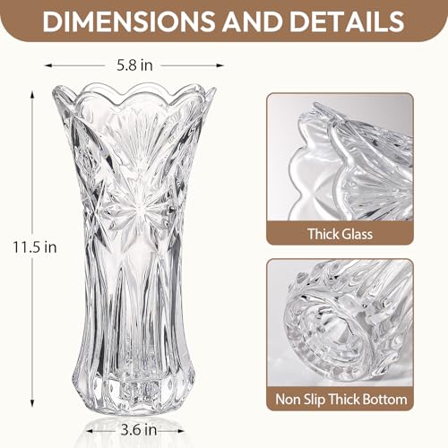 JASVIC 12 Inch Crystal Vases for Flowers, Tall Glass Flower Vase for Bouquet, Elegant Modern Large Vase, Starburst Design Decorative Vase for Living Room Centerpiece, Mother's Day, Wedding Gift - color: Starburst Design