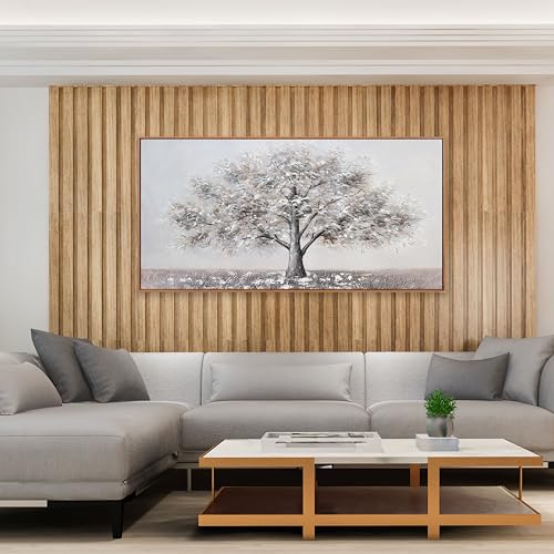 Abstract Wall Art Tree of Life White Background Canvas Wall Decor Framed Artwork Modern Aesthetic Suitable for Living Room Bedroom and Office Home Decor 20x40 In - color: White, size: 40"L x 20"W