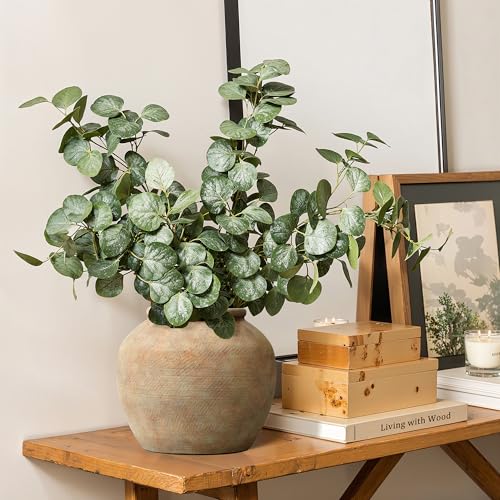 LuxenHome Ceramic Flower Vase, 9" Tall Terracotta Round Vases with Natural Earth Tones, Farmhouse Vases for Shelf Living Room Decor, Boho Vase Vintage Pottery for Entry Way Table Home Decor - color: Brown C