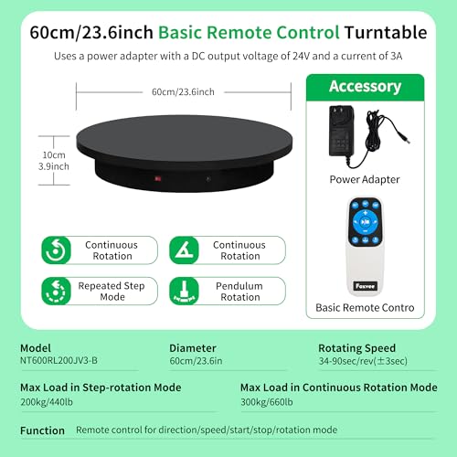 Super Heavy Duty Remote-Controlled Motorized Turntable,Motorized Rotating Display Stand,Speed-Adjustable Rotating Platform,Human 3D Scan Electric Turntable for Scan,Showcase(23.6in/Black) - size: 23.64inch/Black/700Lbs Load