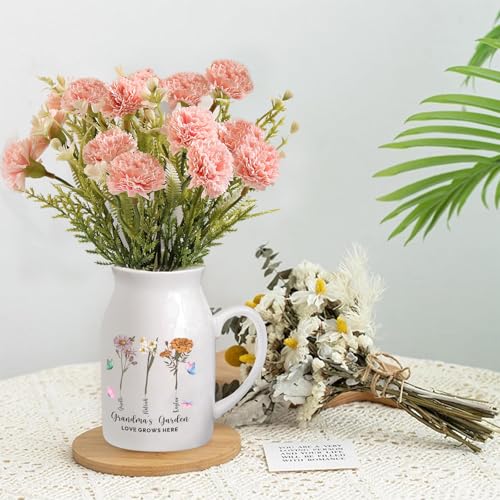 Personalized Flower Vase Small Ceramic Vase with Birth Month Flower Decorative Vases Home Decor Grandma's Garden Love Grows Here Mother's Day Birthday Gift for Mom, Wife, Grandma, Mama, Nana - color: Style 01