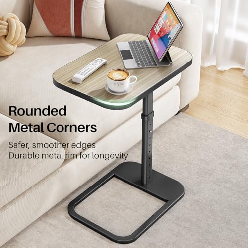Driftwood Grey TV Tray Table, Adjustable Height & Rounded Metal Corners, Snack Table for Couch, Sofa, Bed, Chair, Living Room, C Shaped End Side Table for Eating, Dinner or Laptop, Small Spaces - color: Driftwood Gray, style: Standard