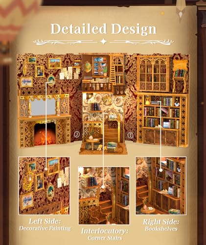Cutefun Book Nook Kit Library, DIY Miniature Booknook Kit for Adults, 3D Wooden Puzzle Bookend Bookshelf Decor with LED Light & Dust Cover Christmas Crafts Gifts for Book Lovers (Eternal Bookstore) - style: Eternal Bookstore