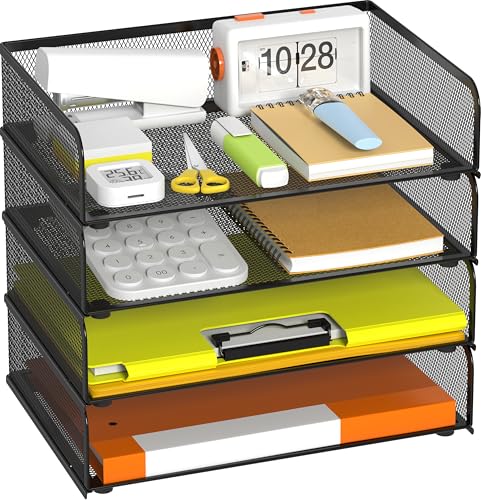 YINGHUA 4-Pack Metal Mesh Stackable Paper Letter Trays Organizer for Classroom,Office Desk File Sorter Holder Organizer Storage Box for Letter/A4 Size Folder Documents-Black - color: 4 Pack-black