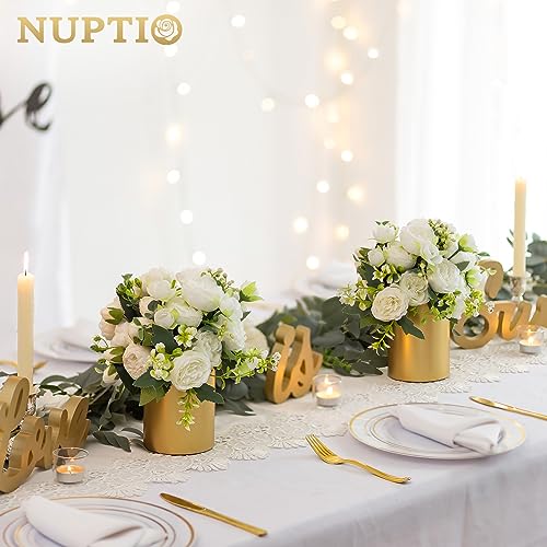 NUPTIO Gold Flower Vases for Centerpieces: 2 Pcs 5.1 inch Small Metal Flowers Vase Stand Wedding Centerpieces for Tables Centerpiece Table Decorations - color: Gold-1#, size: 5.1"-2pcs