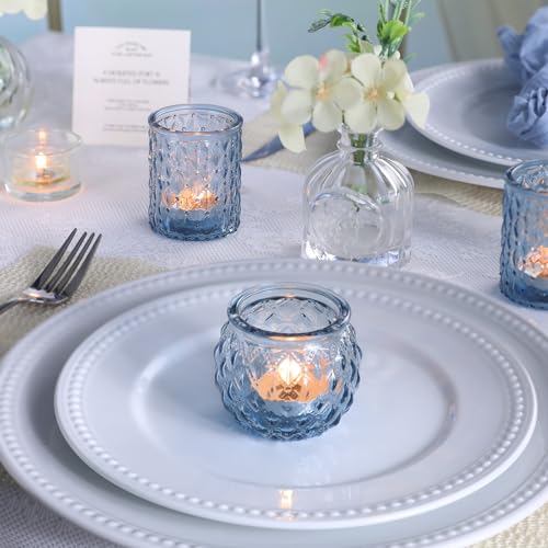 DARJEN Blue Votive Candle Holders Set of 36- Round Candle Holders Bulk, Glass Candle Holder for Wedding Home Decoration, Tea Lights Candle Holders for Wedding Shower, Party & Gift - color: Blue, size: 36 Pcs