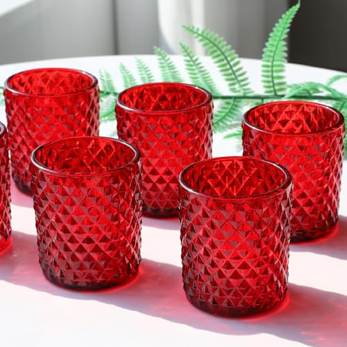 Woho Candle Holders for Votive Candles/Tealight Candles, Votive Candle Holder for Boho Home Decor, Glass Tea Lights Candle Holder for Wedding Party Christmas（24, Red - color: Red