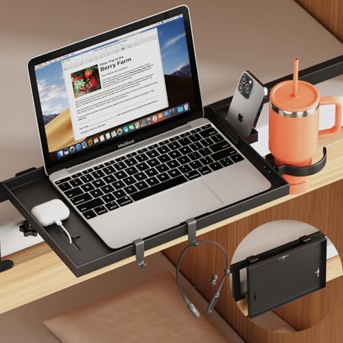Magheo Bedside Shelf Foldable, Metal Clip-On Bed Shelf for Top Bunk Heavy Duty Bed Side Table Tray for College Dorm Essentials, Loft Nightstand Organizer Tray with Removable Cup & Phone Holder(Black) - color: Black