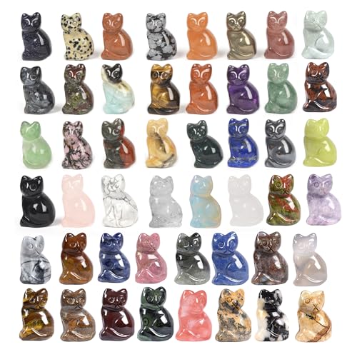 Justinstones Quartz Crystal Gemstone Carved Cat Sculpture Animal Kitten Cat Statue 30mm Mini Crystal Sit Cat Figurine Smooth Cute Small Cat Energy Crystal Decor Gift(Pack of 12) - color: 12pcs 30mm Sit Cat