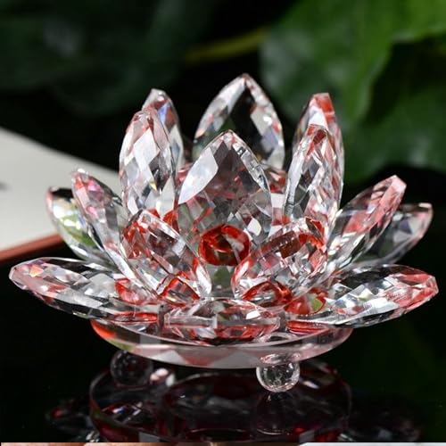 Crystal Figurine Flower Decor Glass Ornaments Transparent Crystal Figurine for Home,Office,Gift Decoration(Red) - color: Red