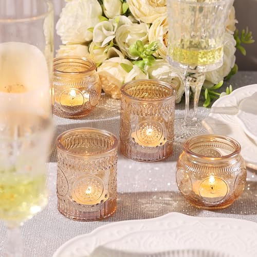 30 Pcs Assorted Gold Votive Candle Holders for Wedding Table Centerpieces, Glass Tea Lights Candle Holder for Diwali Decorations, Wedding Decorations, Vintage Boho Home Tea Party Decor, - color: Gold