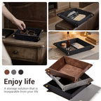 CoBak Leather Valet Tray for Men, Premium PU Leather Catch-All Tray for Entryway Table Key, Phone, Wallet, Coins & Jewelry, Bedside Nightstand Desk-top Catchall (Black) - color: Black