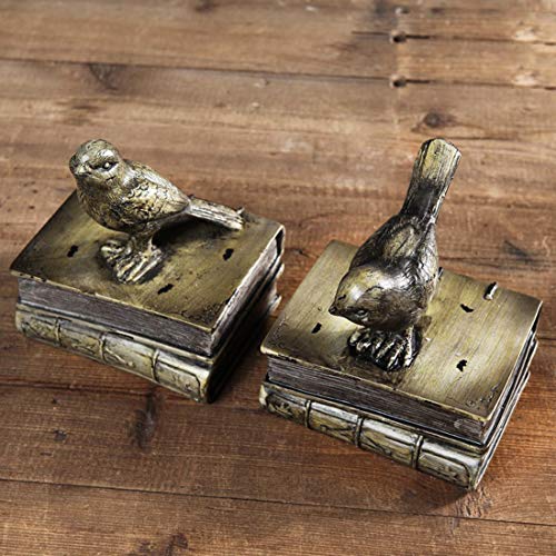 Home Decorative Birds & Books Vintage Design Resin Bookshelf Bookends,Paper Weights, Book Ends,Bookend Supports, Book Stoppers, Set of 2