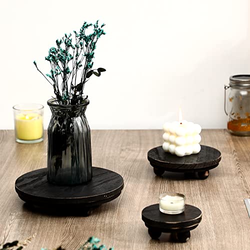 Amyhill 3 Pcs 8/6/4 Inch Wooden Risers for Display Wood Pedestal Stand Mini Tray Stand Round Wooden Pedestal Holder Rustic Riser for Decor Tiered Tray Decor Home Kitchen(Black) - color: Black, size: 8/6/4 Inch