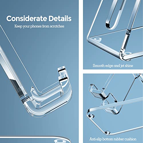 CreaDream Acrylic Cell Phone Stand, 5mm Thicker Clear Cell Phone Holder, Transparent Phone Stand for Desk, Desktop, Desk Accessories, Suitable for iPhone 14 13 Pro Max, All Smartphone 4-8inch - color: Clear