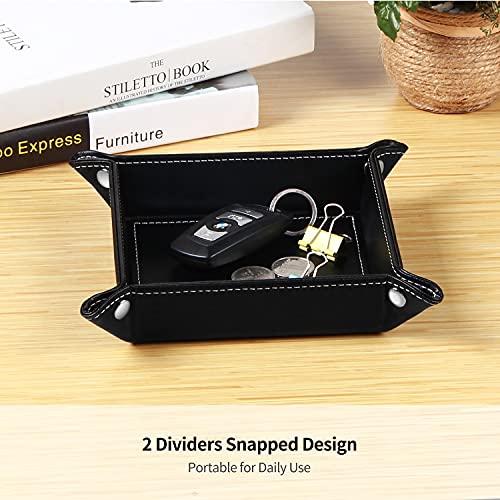YAPISHI Key Dish Bowl for Men, Entryway Catchall Holder Bedside Table Valet Tray for Pocket Stuff, PU Leather Nightstand Organizer for Dice/Coins/Wallet/Watch/Rings/Sunglasses, Dresser/Coffee Table - color: Black