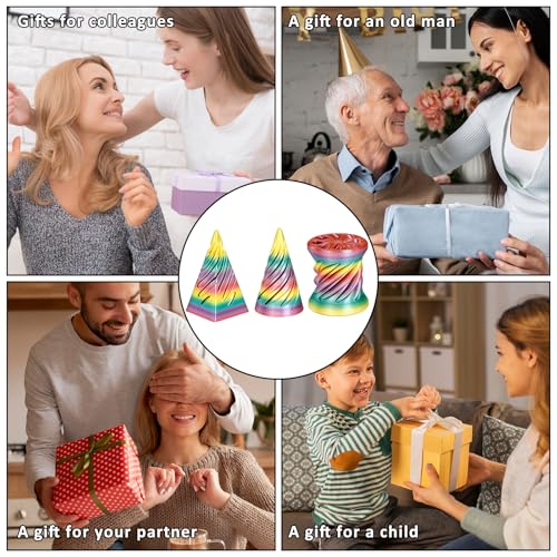 3PCS Impossible Cone,3D Printed Spiral Cone Fidget Toys,Impossible Pyramid Passthrough Sculpture,Stress Relieving Toys for Adults and Kids,Stocking Filler White Elephant Gifts(Rainbow) - color: Rainbow