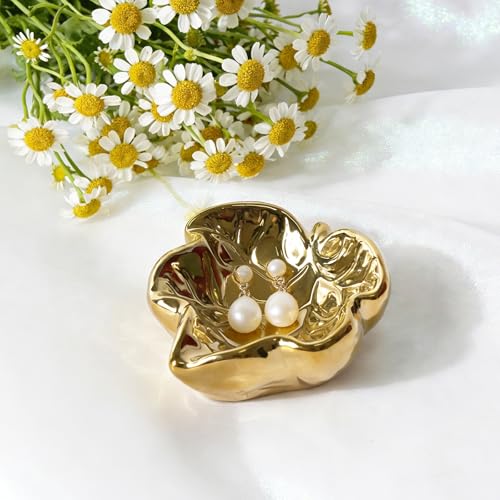 Jewelry Tray, Ceramic Leaves Jewelry Dish, Ring Holder Dish, Small Trinket Tray, Washable Key Bowl (1, Golden) - color: Golden
