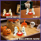 Glow-in-The-Dark Ghost Campfire Gathering, Cute & Cozy Halloween Ghost Figurine Set | 2 Ghosts, Ghost Dog, Ghost Cat and Tea Light Holder | Resin Ghost Statue for Home, Mantel, Shelf, Desk