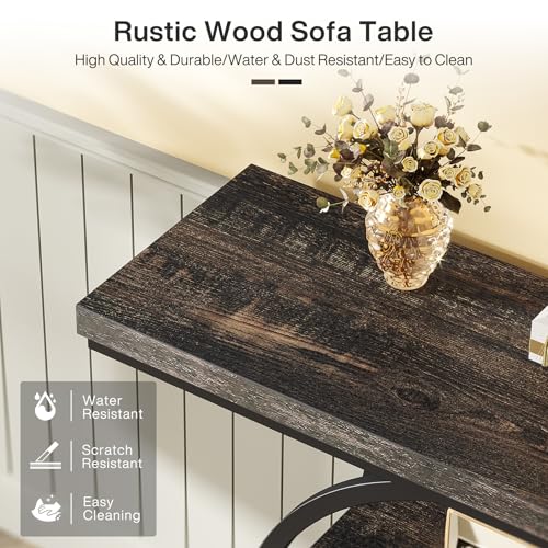 Tribesigns 41.3" Console Table, Industrial 4-Tier Sofa Table Entryway Table with Circle Base, Narrow Wood Accent Tables with Storage Shelves for Living Room, Hallway, Foyer, Charcoal Black - color: Charcoal Black