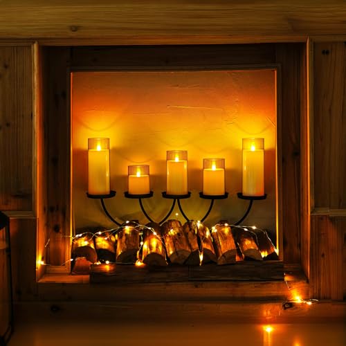 Homemory Amber Flickering Flameless Candles, Battery Operated Acrylic LED Pillar Candles with Remote Control and Timer, Fall Candles, Set of 9 - color: Amber, 9Pack