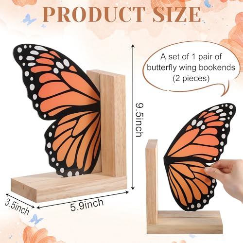 Decorative Butterfly Bookends Wooden Acrylic Butterflys Bookend Modern Bookshelf Decor Accent Book Stopper Decor for Home Farmhouse Shelves Office Lover Gift (Monarch Butterfly) - style: Monarch Butterfly