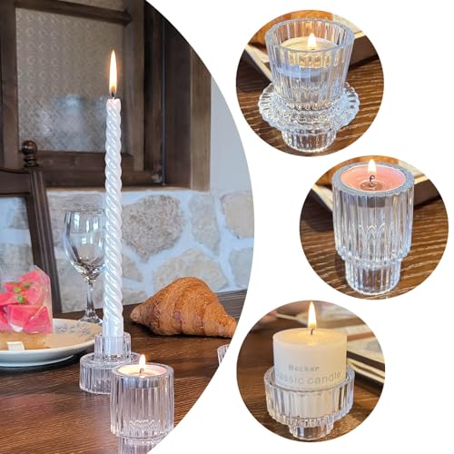 Taper Glass Candlestick Holders Tealight Candle Holders Votive Candle Stick Holder for Table Centerpieces Wedding Decor(6 Pcs, Clear)