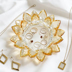 Crystal Flower Jewelry Tray, Luxury Transparent Decorative Trinket Dish for Rings, Earrings, Necklaces, Keys for Vanity Dresser Nightstand, Elegant Gift for Women Mother's Day (1, 6.3"(W)- Gold) - size: 6.3"(W)- Gold