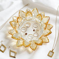 Crystal Flower Jewelry Tray, Luxury Transparent Decorative Trinket Dish for Rings, Earrings, Necklaces, Keys for Vanity Dresser Nightstand, Elegant Gift for Women Mother's Day (1, 6.3"(W)- Gold) - size: 6.3"(W)- Gold