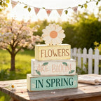 Spring Decoration Wooden Tiered Tray Decor – Daisy Flower Spring Stacked Block Sign – Farmhouse Tabletop Floral Spring Decor for Shelf Mantel Seasonal Home Display - style: Flower