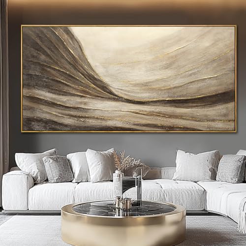 Textured Abstract Wall Decor with Framed Brown Canvas Art Gold Accents Modern Large Artwork for Bedroom Living Room 29x58 Inch - color: Brown and Gold, size: 58"L x 29"W