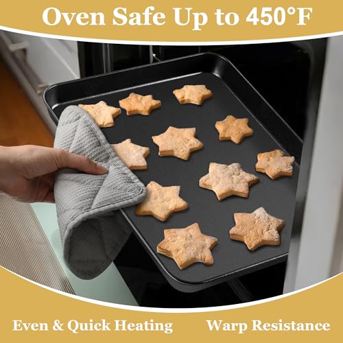 E-far 12.3x9.5x1 Inch Cookie Sheet for Baking, Nonstick Metal Oven Tray Pan for Cookies Jellyroll Cake, Nontoxic Rectangle Carbon Steel Baking Pan for Toaster Oven, Warp Resistant & Easy Clean - size: 12.5x9.5x1 Inches