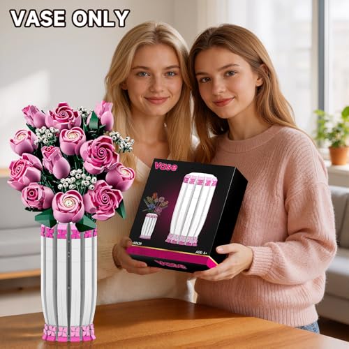 aphpaio Pink Vase for Flower Sets 10347, 10280, 10328, 10342, Perfect for Displaying Artificial Flowers, Valentine's Day for Women, Girls, and Adults (Vase Only)